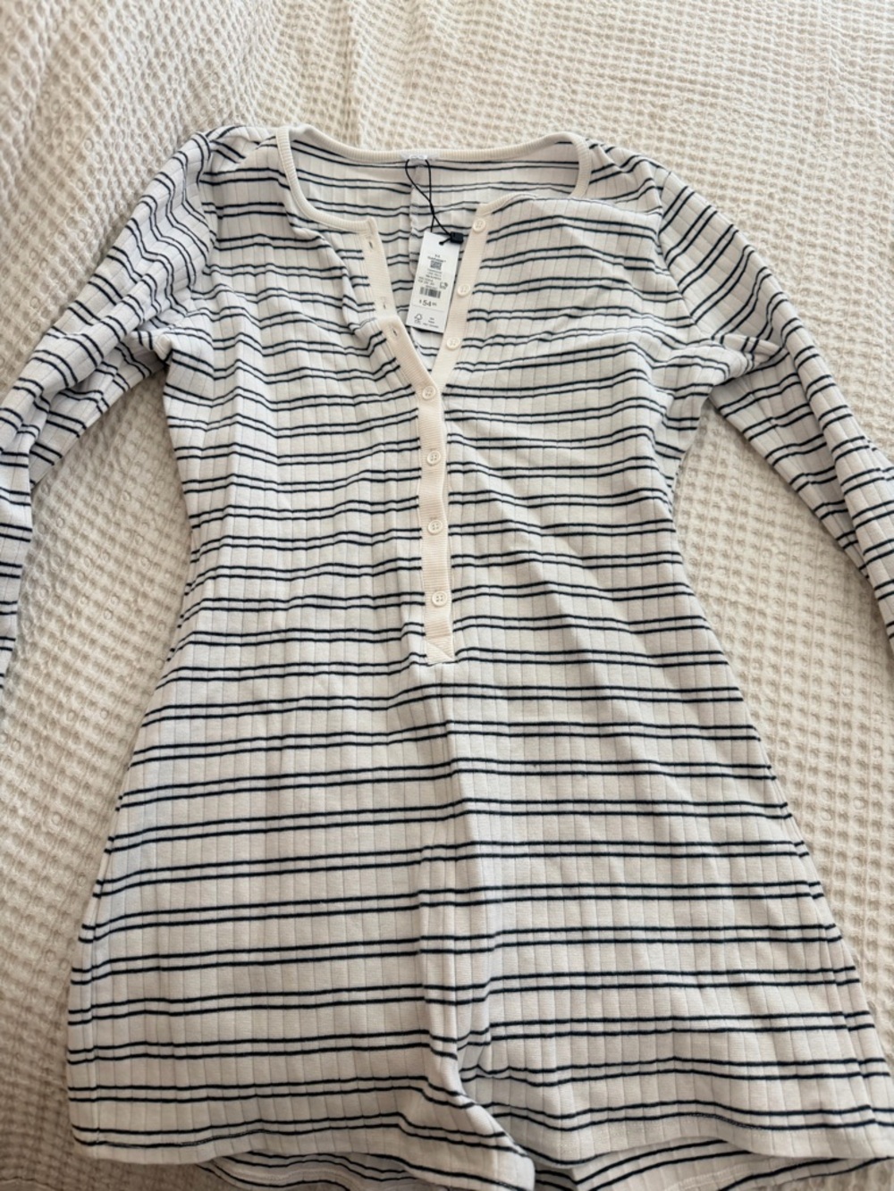 GARAGE Striped Henley Long Sleeve Top romper - Cream & Black